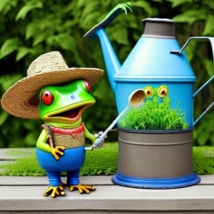 a_frog_wearing_straw_hat_and_watering_can_is__gardening_____photo_-6a997338-8a9c-4187-a2bb-07a8945e071b